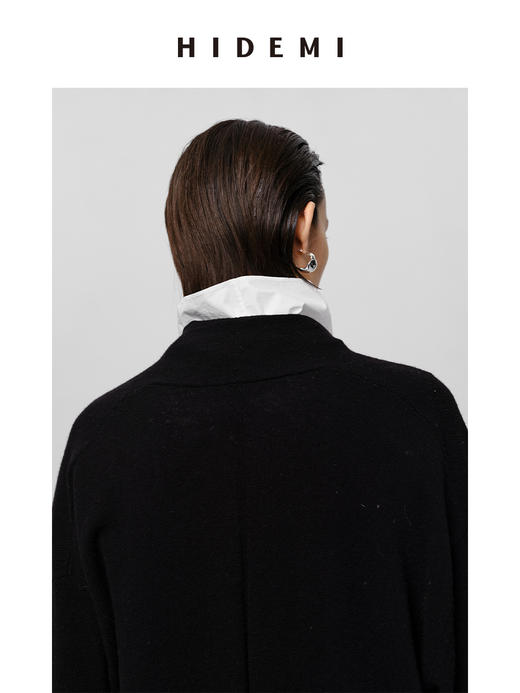 HIDEMI 美利奴羊毛系列慵懒系廓形针织长款外套 黑色/灰色/乳白色 商品图6