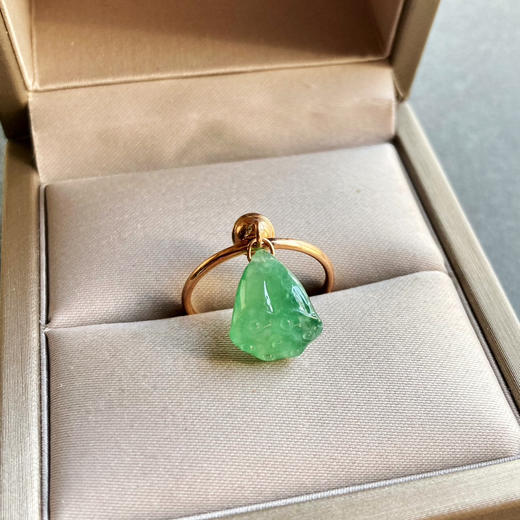 冰种阳绿翡翠莲蓬戒指18k玫瑰金镶嵌 商品图1