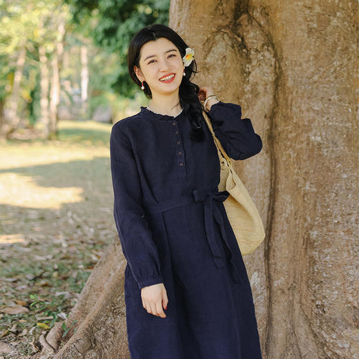 * 绽放116朵/茧型可拆卸腰带亚麻连衣裙 商品图3