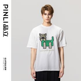 PINLI品立2023夏季新款男士落肩贴布烫钻圆领短袖T恤BG231111059