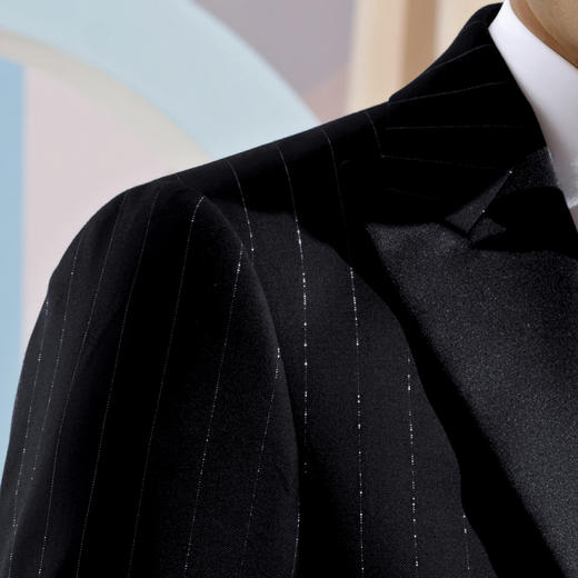 Stylbiella 澳洲美丽诺羊毛黑色宽条纹礼服全麻衬套装 商品图1