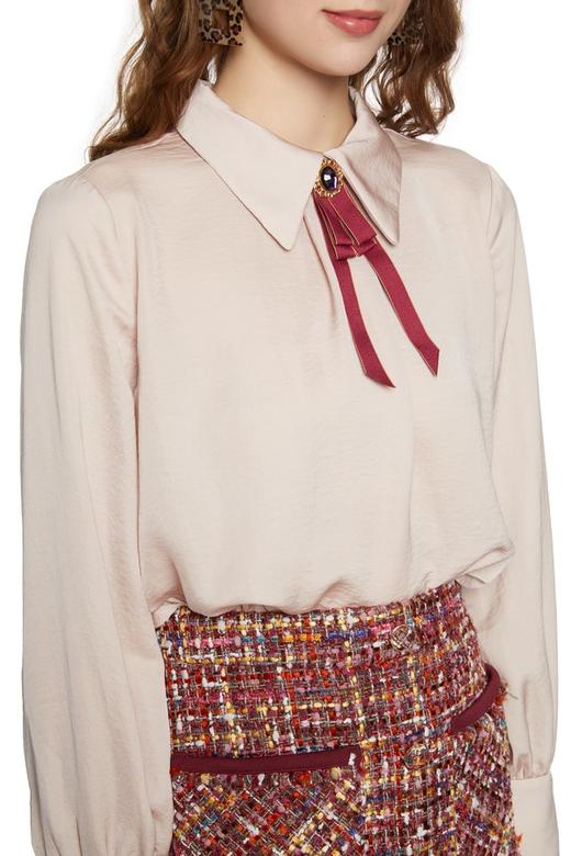 HOPESHOW红袖 粉色复古领结衬衫 5563 商品图2