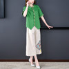 民族风复古显瘦刺绣衬衫阔腿裤棉麻套装AHM-yslg8671 商品缩略图0