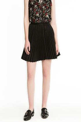 SINGLY 黑色简约挺括百褶裙 1198