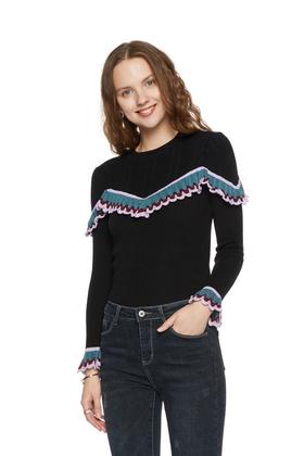 LED'IN 几何木耳边饰拼接毛衣 5417