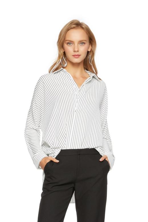 AVA 简约白色条纹衬衣 5695 商品图0