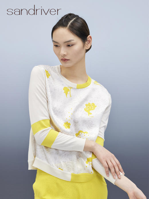 针梭相拼桑蚕丝羊绒上衣  SJS95W022K 商品图3