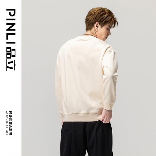 PINLI品立春季新款男士贴布绣圆领套头休闲卫衣潮BG231109028 商品图3