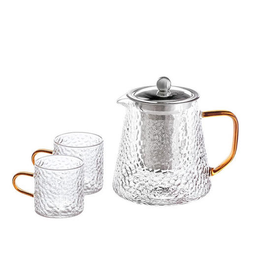 【6F】利快 凉水壶冷水壶耐热玻璃水瓶大容量耐高*用茶壶凉白开水壶 锤纹套装（1壶+2杯） 商品图4