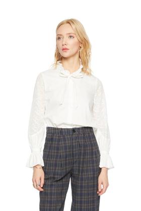 TT.COLOR 花边领系带白色上衣 5023