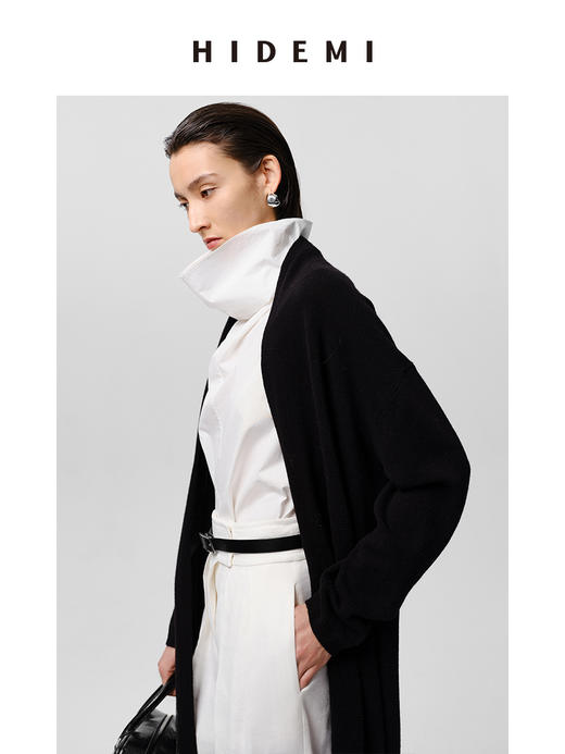 HIDEMI 美利奴羊毛系列慵懒系廓形针织长款外套 黑色/灰色/乳白色 商品图4
