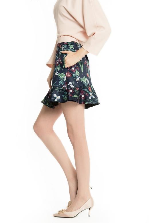 LILY 光泽感荷叶边印花裙 1232 商品图1