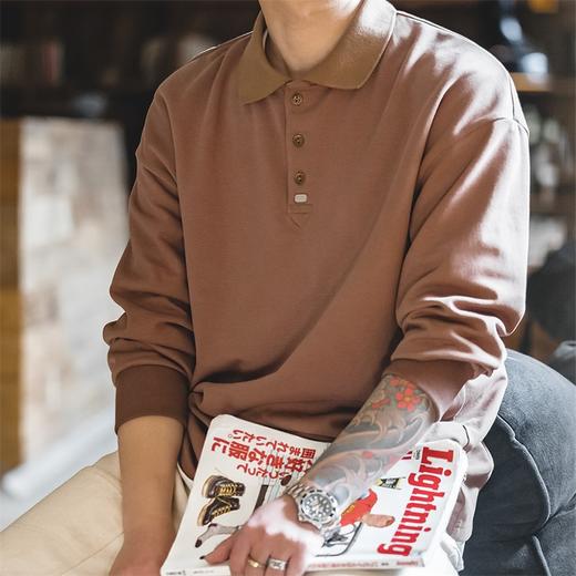 工装优选 日系复古基础款翻领polo衫纯色宽松百搭打底长袖T恤男春 商品图4