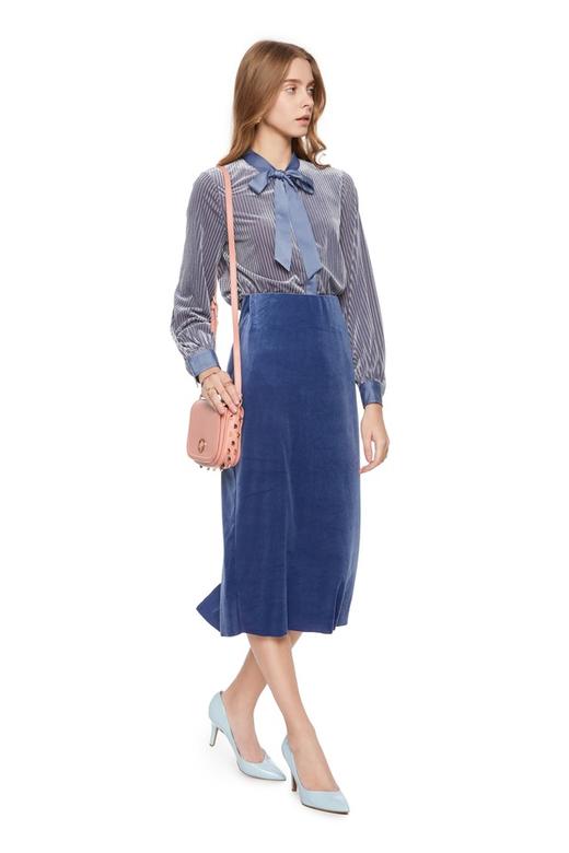 OSA欧莎 灰蓝天鹅绒系带衬衣 5129 商品图3