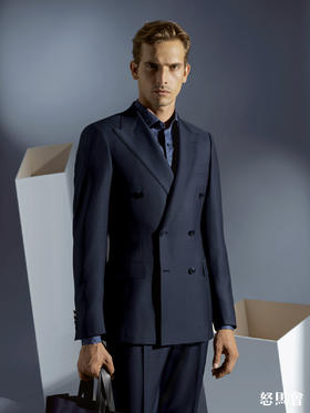 Stylbiella Super130's 澳洲美丽诺羊毛自然弹蓝色全麻衬套装