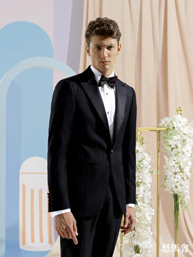 Stylbiella 澳洲美丽诺羊毛黑色宽条纹礼服全麻衬套装