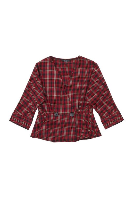 Bershka 围裹式V领格纹上衣 5407 商品图4