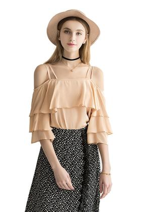 AVA 裸粉色荷叶边饰吊带上衣 1813