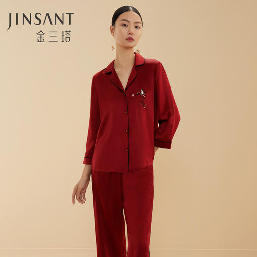 金三塔新品 真丝睡衣女100%桑蚕丝绣花可外穿睡衣家居服  YSFAC202 商品图2