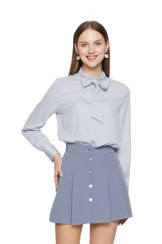 ZVY 蝴蝶结系带灰蓝色衬衣 5206 商品图0