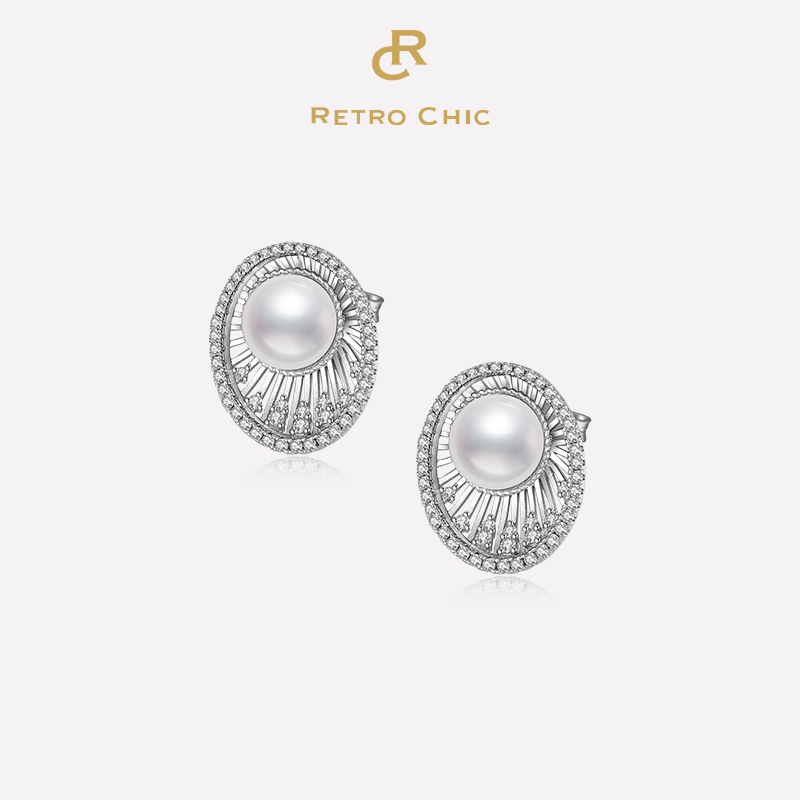 Retro Chic意大利复古时尚首饰 黛安娜白月耳钉