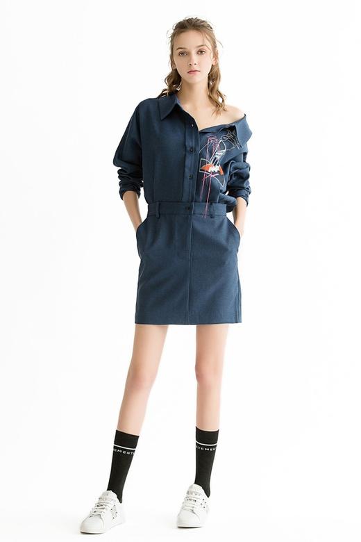 LILY 藏青色收腰衬衫裙 1221 商品图0