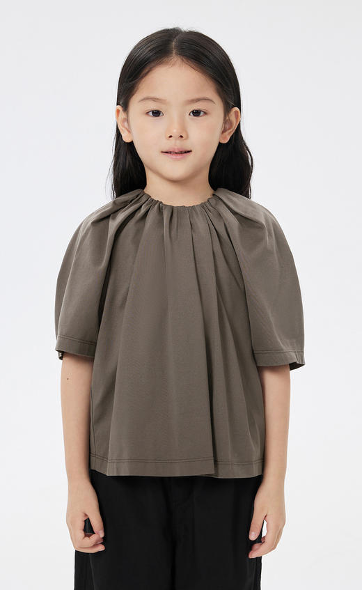 jnby  23年春款  褶皱领口短袖T恤  1N3113210 商品图3