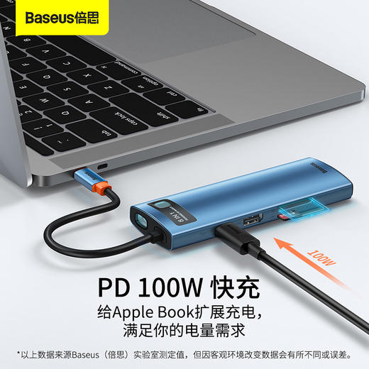 倍思 金属微光系列 八合一多功能Type-C HUB 扩展坞 梦境蓝（Type-C to HDMI*1+USB3.0*3+PD*1+RJ45*1+SD/TF*1) 商品图2