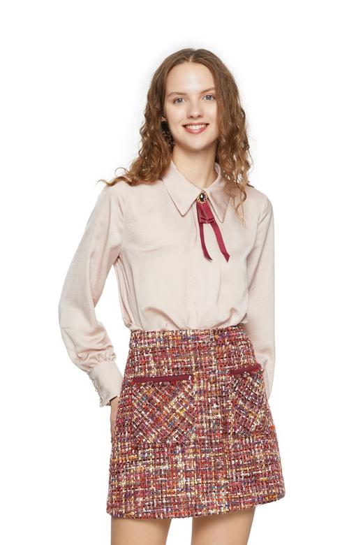 HOPESHOW红袖 粉色复古领结衬衫 5563 商品图0