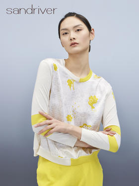 针梭相拼桑蚕丝羊绒上衣  SJS95W022K