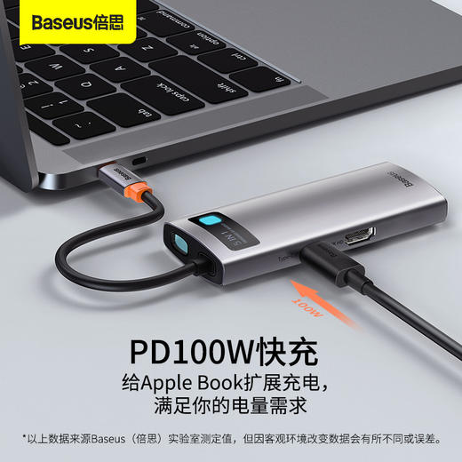 倍思 金属微光系列 五合一多功能Type-C HUB 扩展坞 （Type-C to HDMI*1+USB3.0*3+PD*1) 商品图2