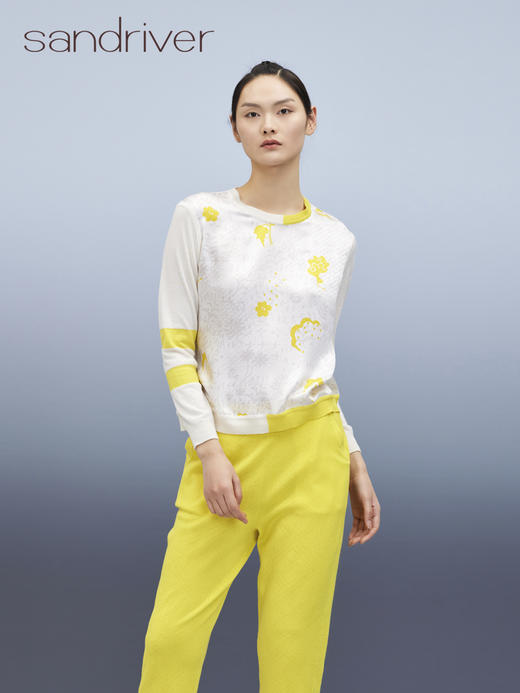 针梭相拼桑蚕丝羊绒上衣  SJS95W022K 商品图2