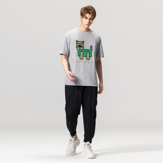 PINLI品立2023夏季新款男士落肩贴布烫钻圆领短袖T恤BG231111059 商品图4