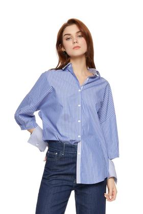SUMMER & SAGE 开口设计条纹衬衣 5603