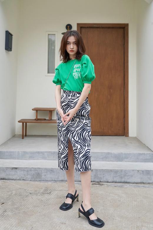 斑马纹开衩牛仔直身长裙 商品图0