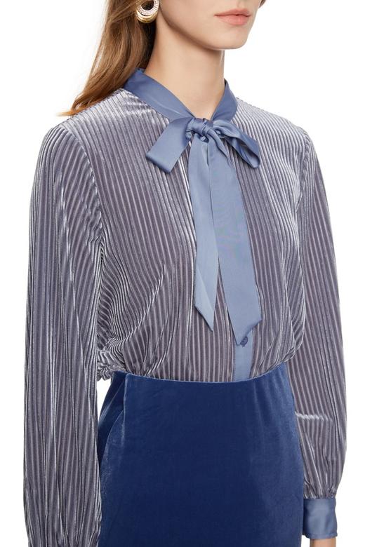 OSA欧莎 灰蓝天鹅绒系带衬衣 5129 商品图2