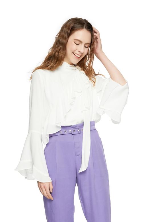 VERO MODA 荷叶边饰喇叭袖系带衬衣 5869 商品图0