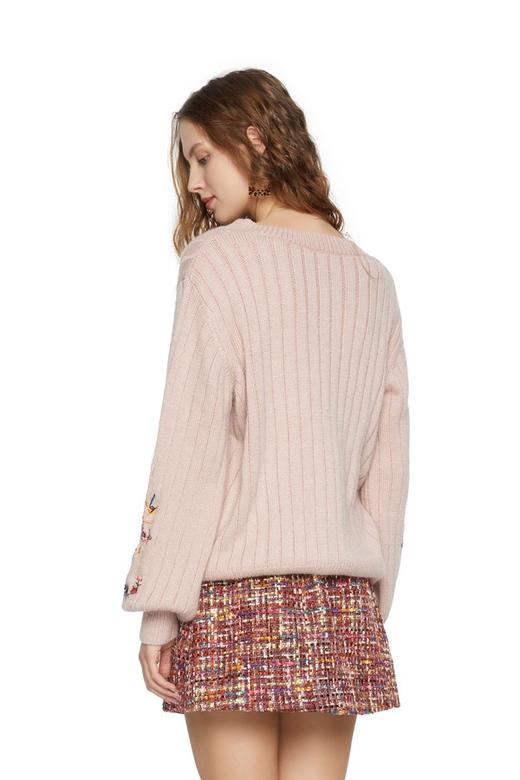 EVA OUXIU伊华欧秀 V领刺绣粉色毛衣 5746 商品图1