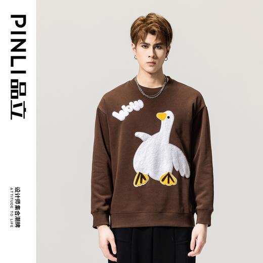 PINLI品立春季新款男士贴布绣圆领套头休闲卫衣潮BG231109028 商品图6