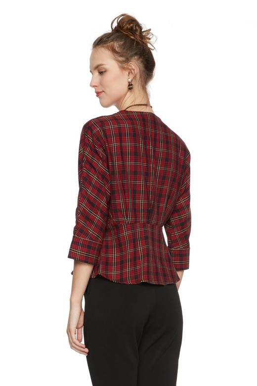 Bershka 围裹式V领格纹上衣 5407 商品图1