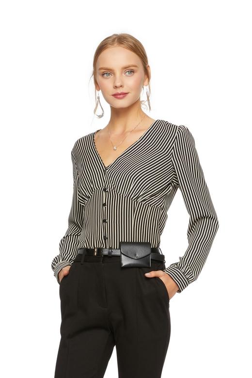 Bershka V领条纹收腰上衣 5415 商品图0