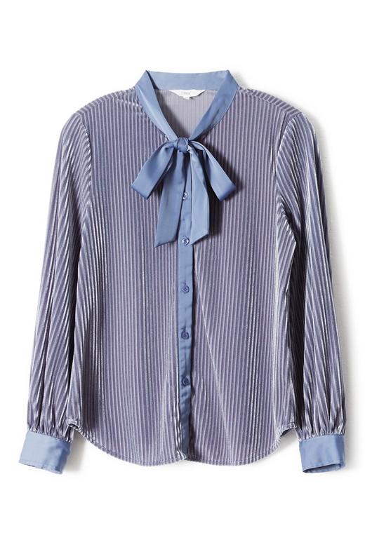 OSA欧莎 灰蓝天鹅绒系带衬衣 5129 商品图4