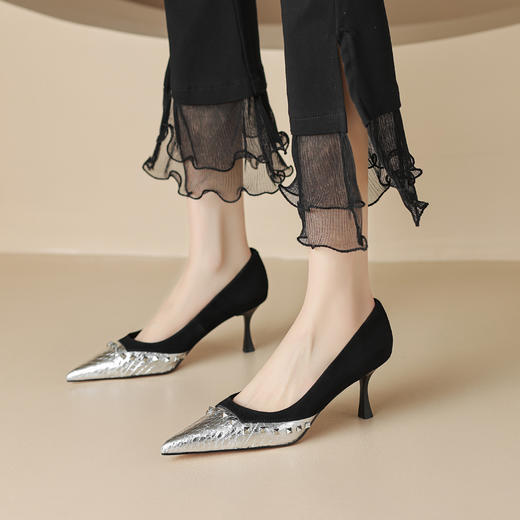 性感优雅，尖头蛇皮铆钉浅口单鞋ZF3529 商品图5