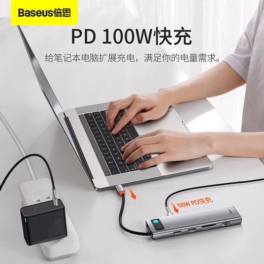 倍思 金属微光系列 十一合一多功能Type-C HUB 扩展坞（Type-C to HDMI*2+USB3.0*3+PD*1+RJ45*1+SD/TF*1+VGA*1+3.5mm*1) 商品图2