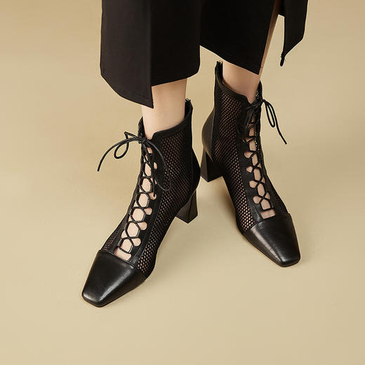 镂空绑带性感网纱罗马粗跟短靴CZ-C387 商品图2
