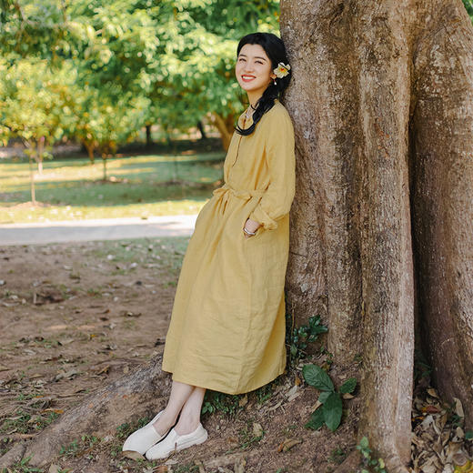 * 绽放116朵/茧型可拆卸腰带亚麻连衣裙 商品图2
