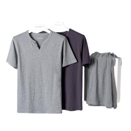 【全棉居家外穿】SCHIESSER舒雅男装圆领短袖五分裤100%棉绅士领可外穿基本家居服套装35/21048H 商品图1