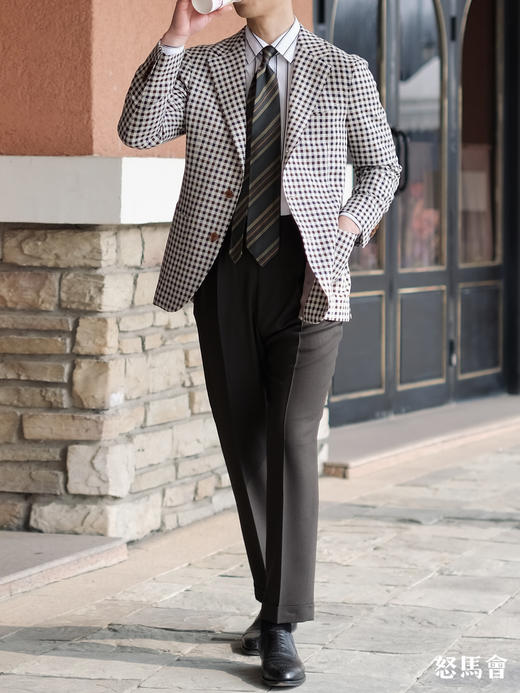 Alfred Brown 澳洲美丽诺初剪羊毛强捻抗皱墨绿色意式工艺裤装 商品图7