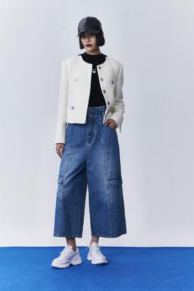 高腰阔腿牛仔裤