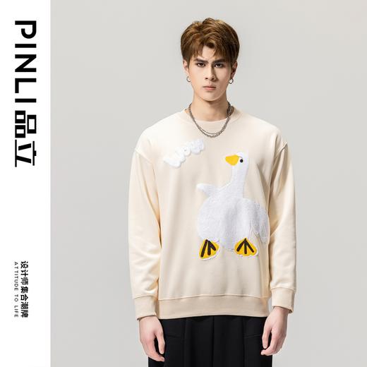 PINLI品立春季新款男士贴布绣圆领套头休闲卫衣潮BG231109028 商品图4